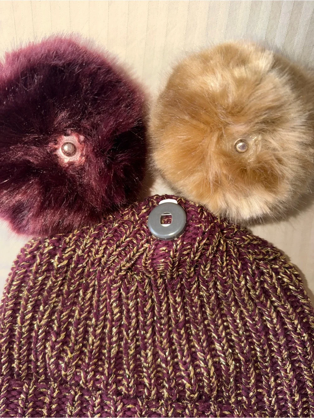 Love Your Melon Burgundy and Gold Knit Pom Beanie with Extra Pom